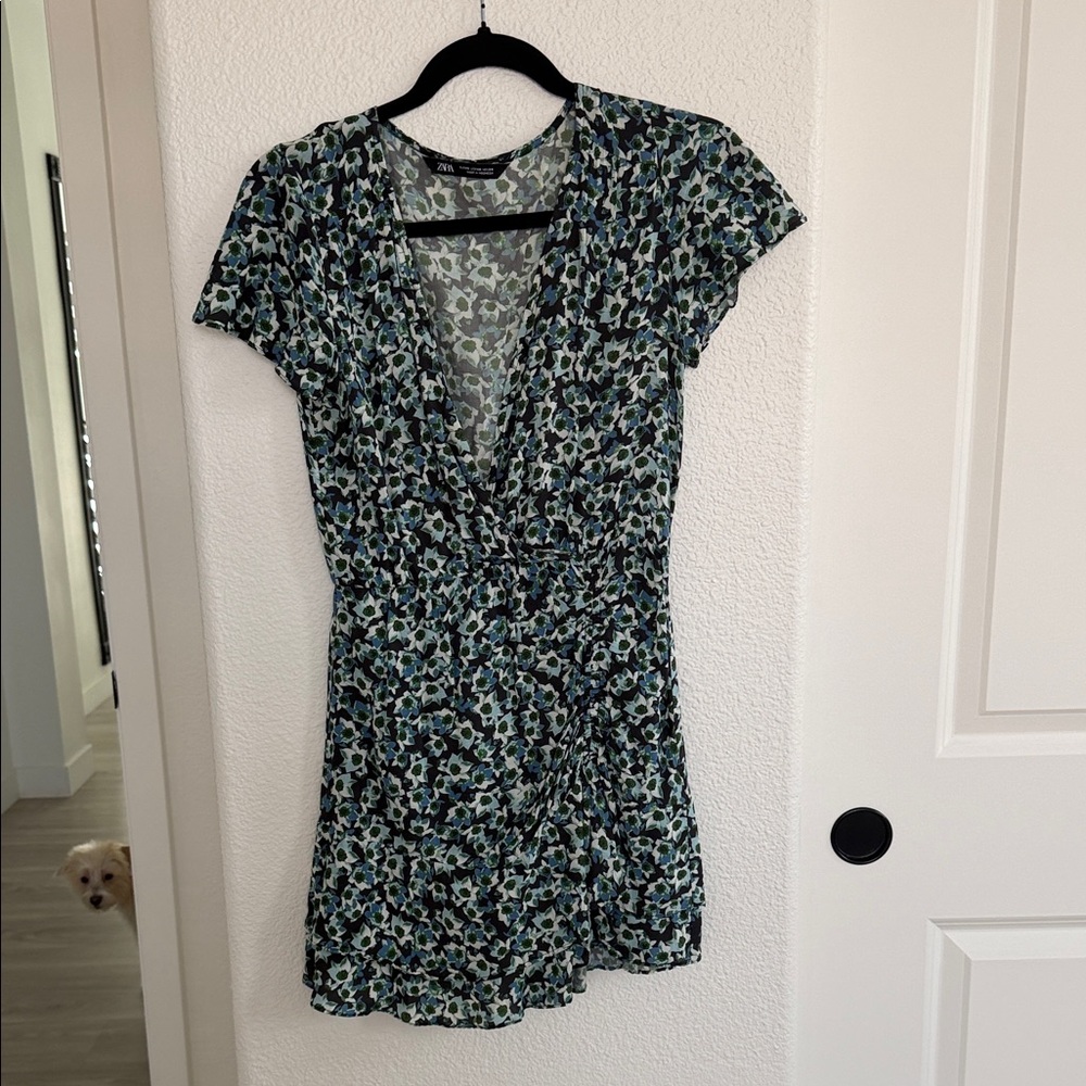 Zara Black and Blue Floral Mini Dress